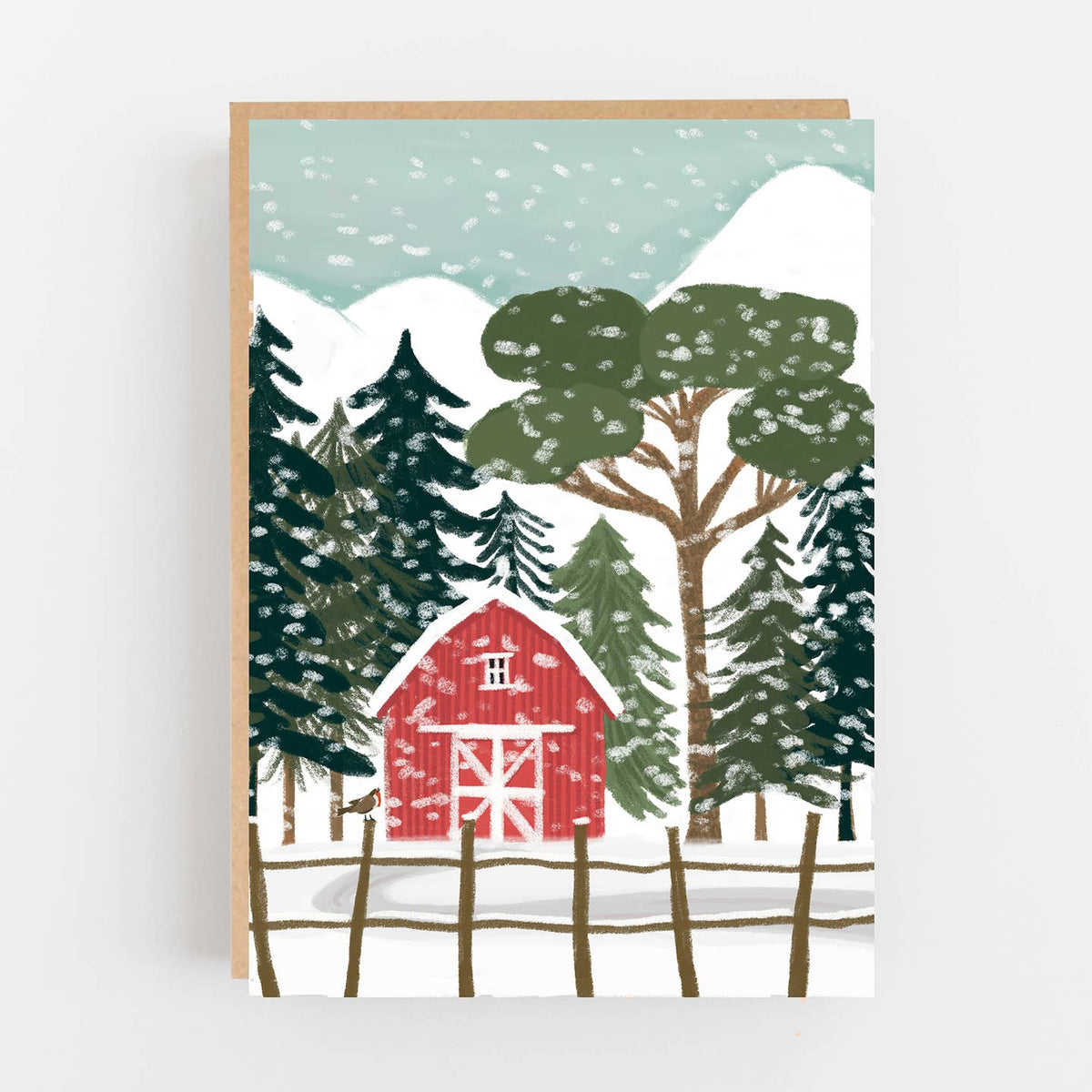 Red Barn in the Snow card