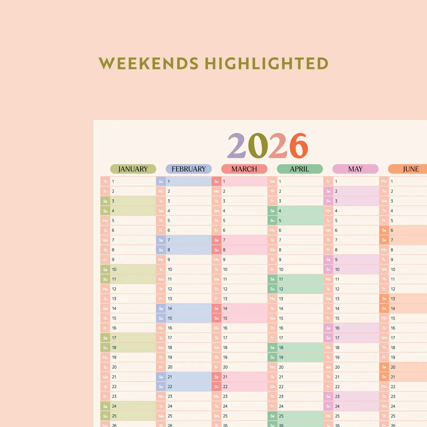 2026 Year Wall Planner - Pastel Portrait