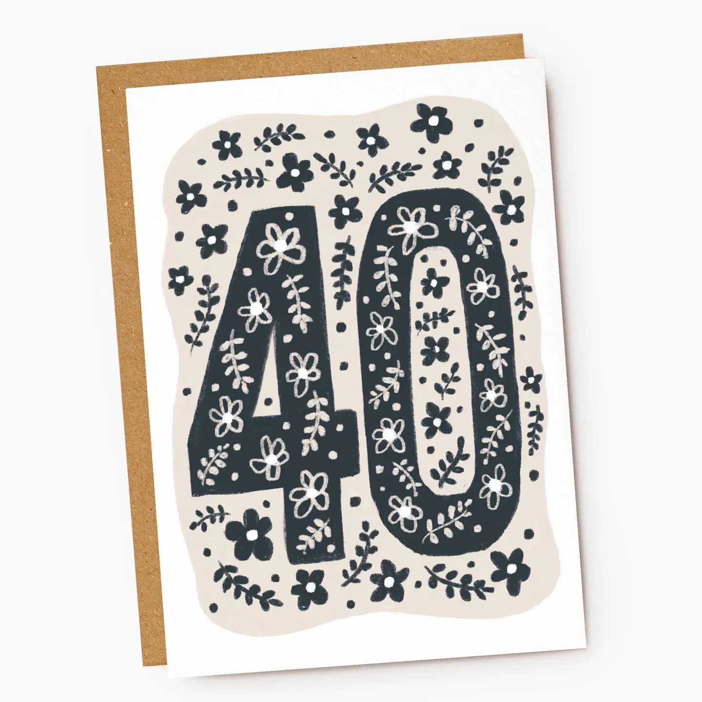 40th Birthday Beige & Navy floral card