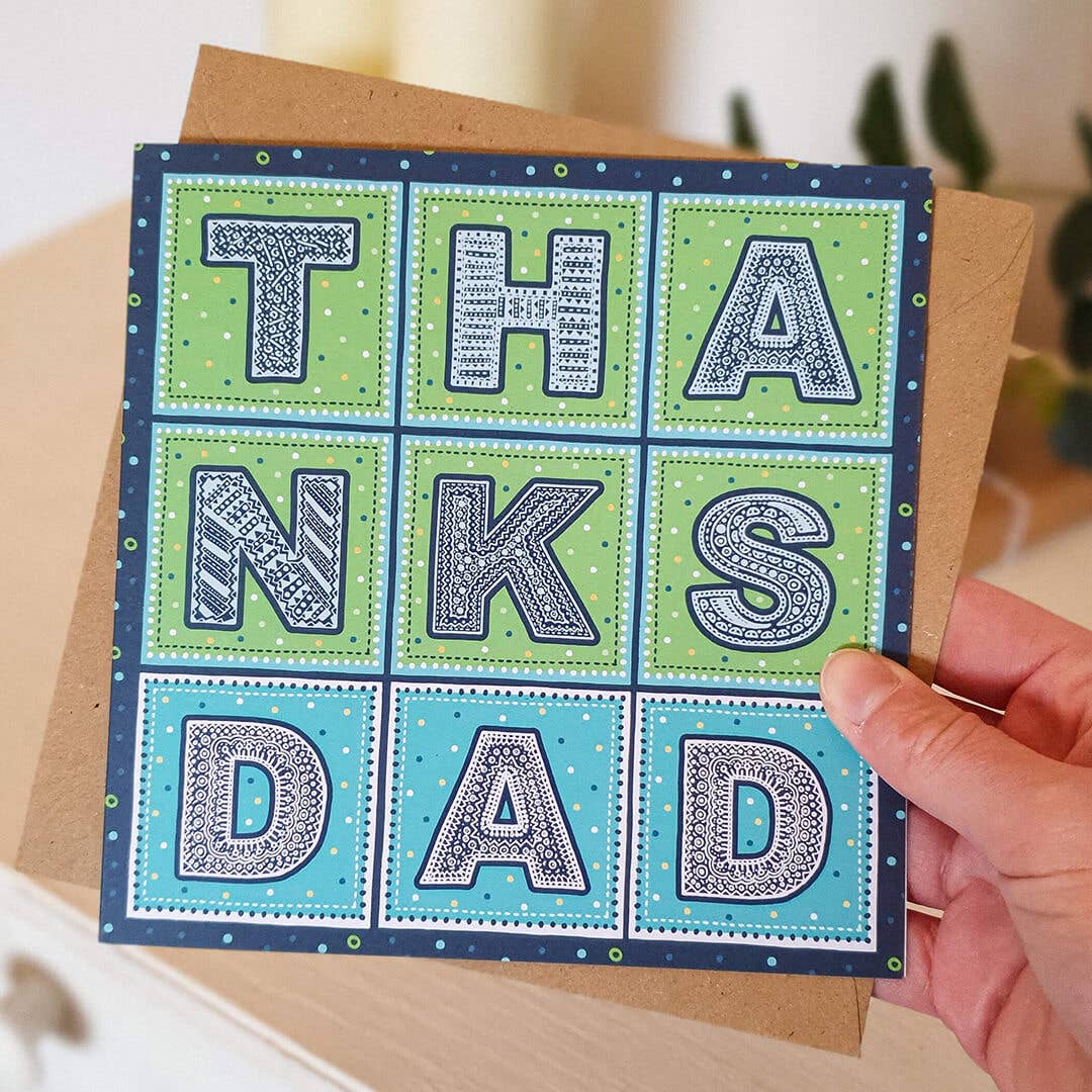 Blue and Green 'Thanks Dad' Typographic Father's Day Card