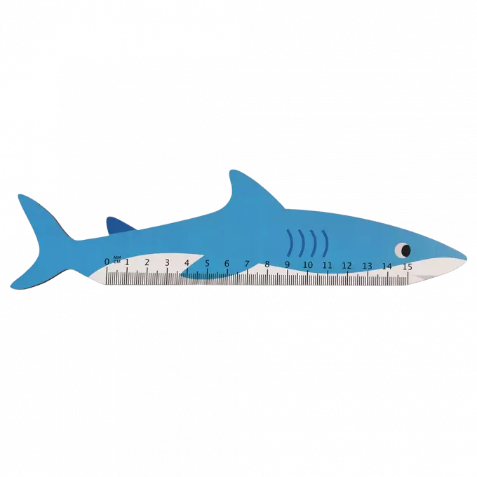 A wooden ruler in the shape of a shark from the Pencil Me In stationery shop.