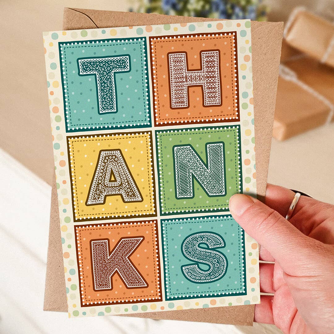 Turquoise Orange and Yellow Typographic Thank You Card
