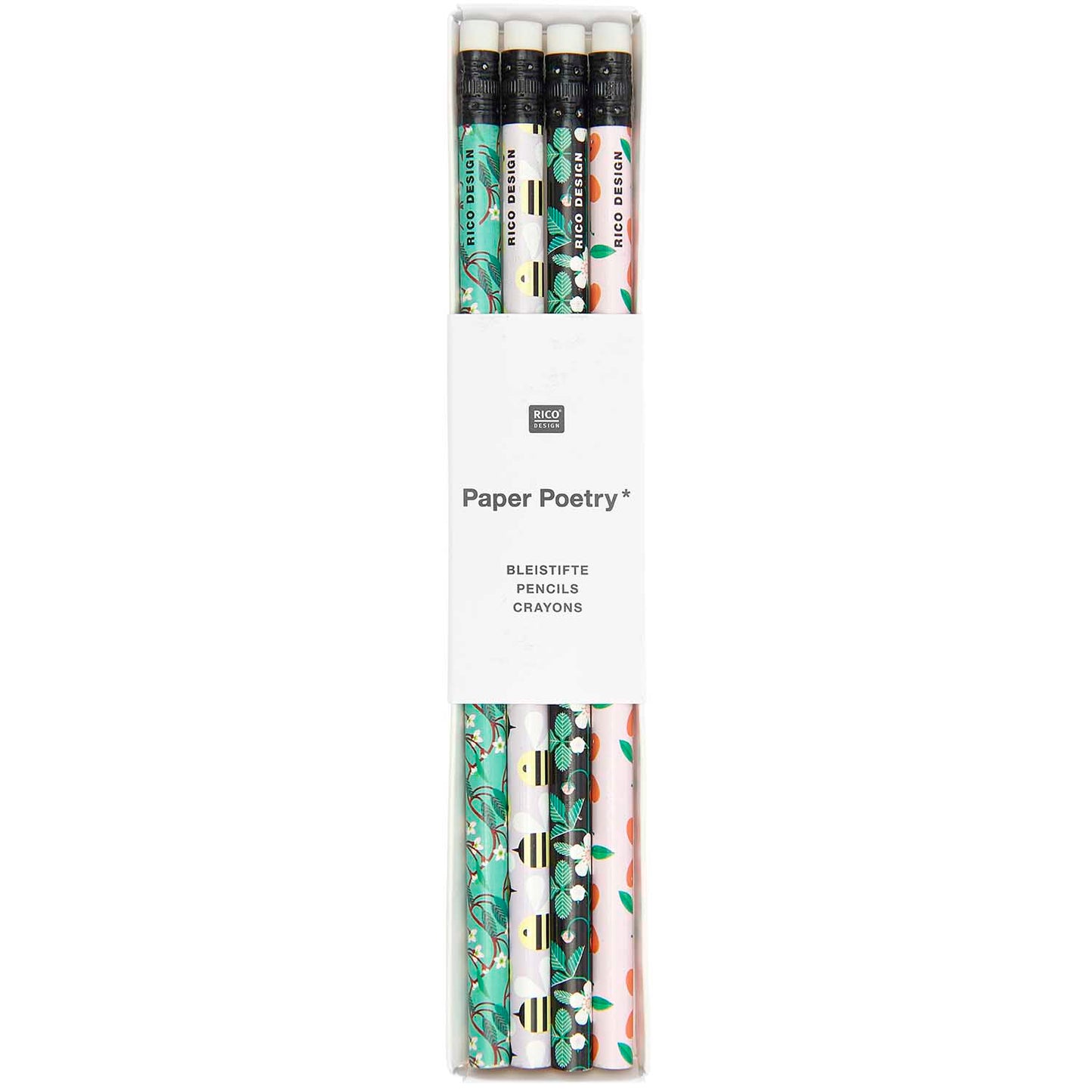 Set of 4 Pencils - Bees, Fruits & Flowers