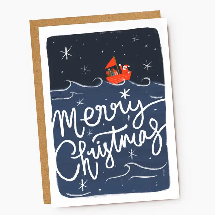Merry Christmas Sailing Santa Christmas Card