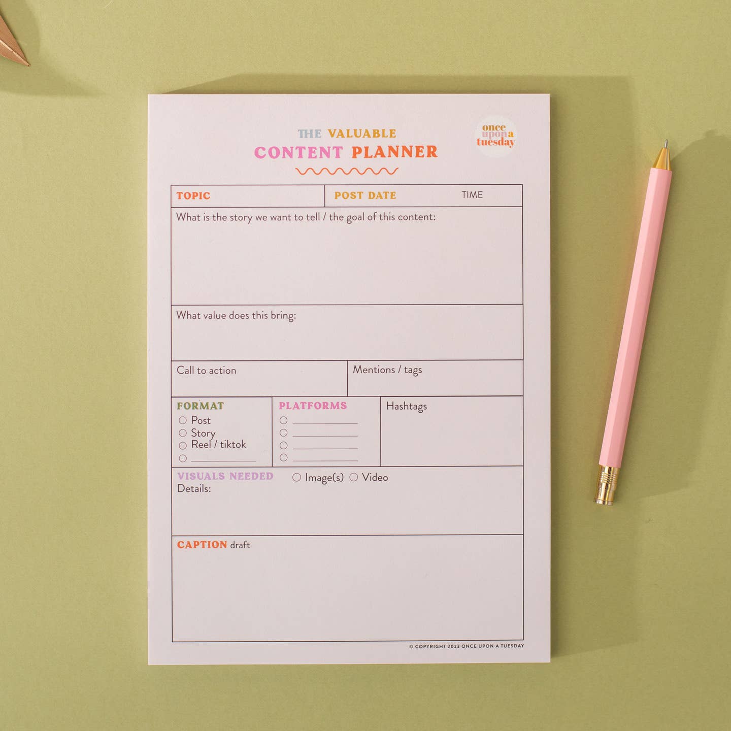 An A5 content planning pad from the Pencil Me In stationery shop.