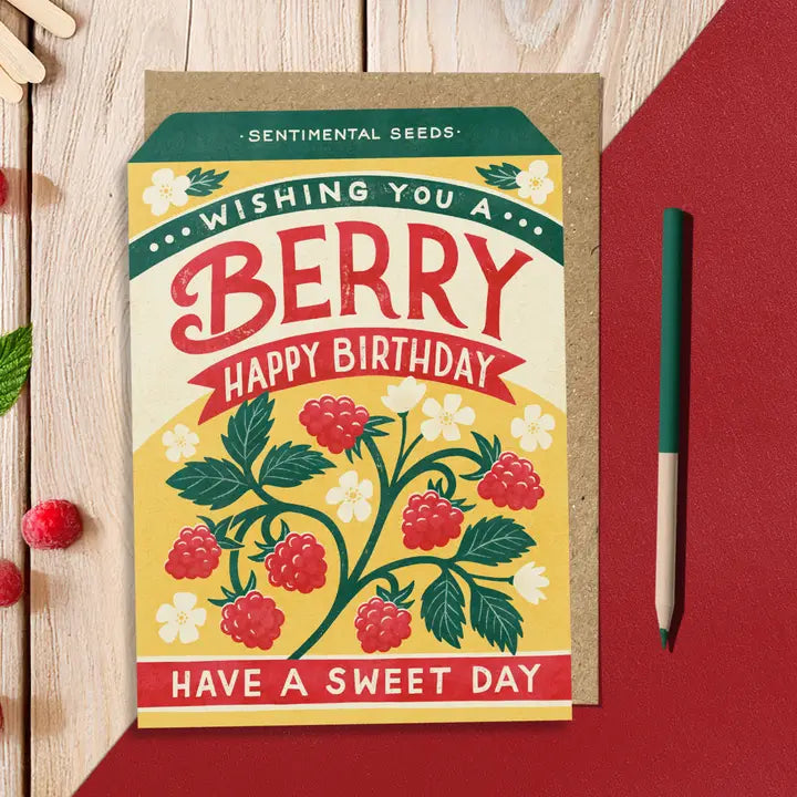 Vintage Seed packet birthday card - Raspberry
