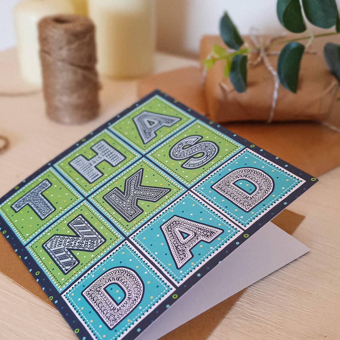 Blue and Green 'Thanks Dad' Typographic Father's Day Card