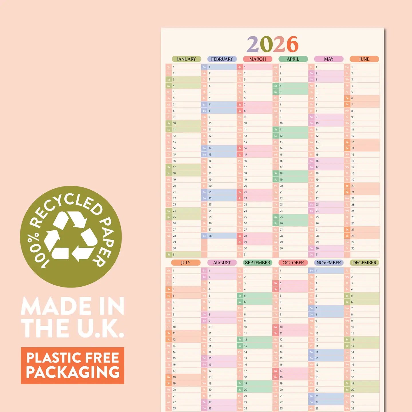 2026 Year Wall Planner - Pastel Portrait