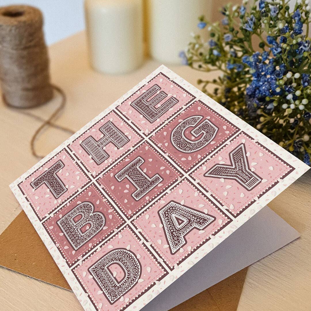 The Big Day Pink Typographic Wedding Card