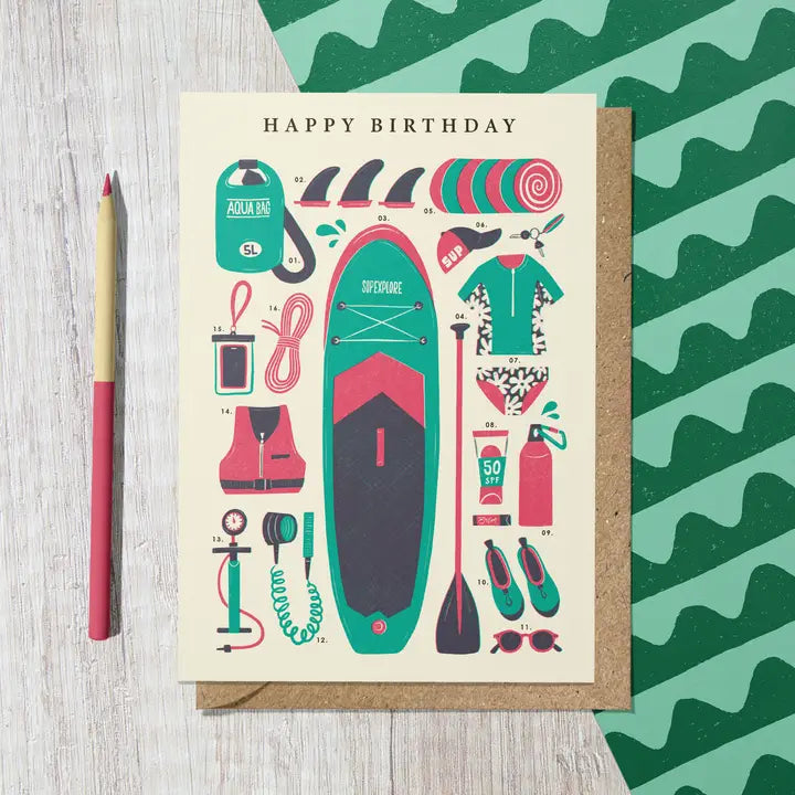 Paddle Boarding kit Birthday card