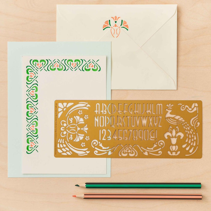 A decorative stencil with numbers and alphabet from the Pencil Me In stationery shop.