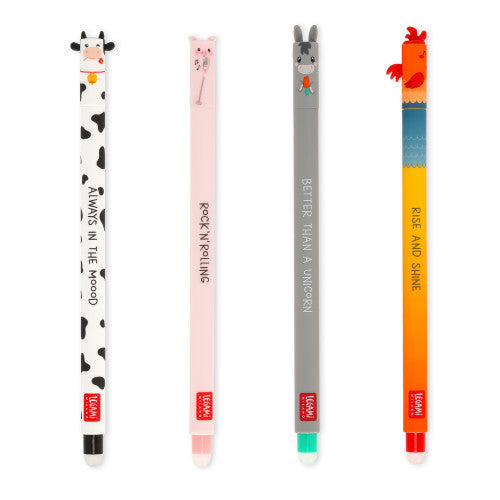 A pack of 4 farm yard themed erasable pens from the Pencil Me In stationery shop.