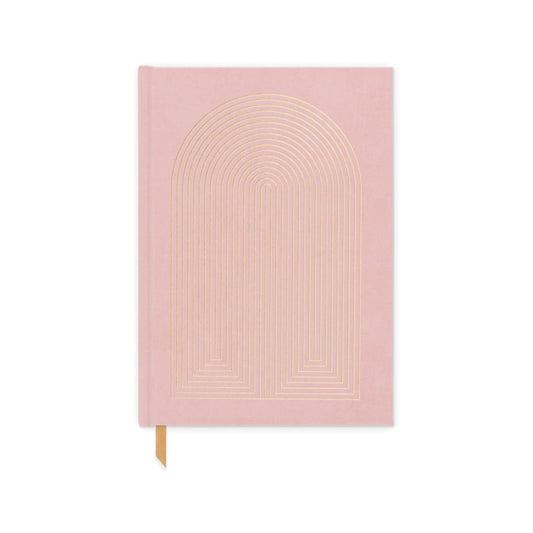 Pink suede journal with gold foil rainbow pattern on the cover from the Pencil Me In stationery shop