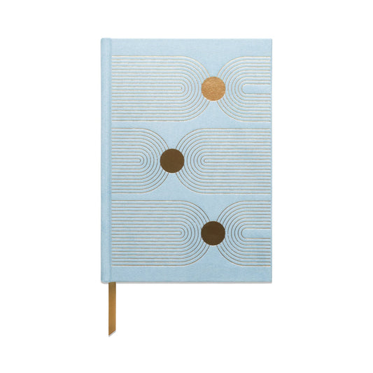 Pale blue suede journal with gold foil line and dot pattern on the cover form the Pencil Me In stationery shop