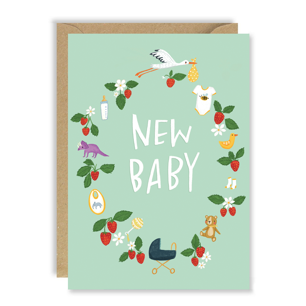 New Baby, strawberry wreath card