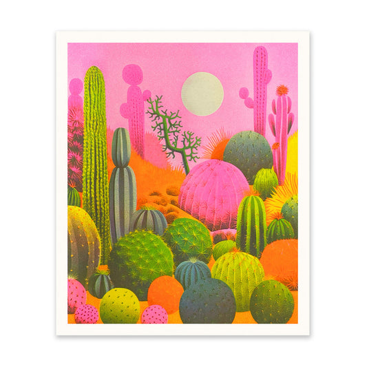 Pink Cacti Art Print 10x12inch Risograph Print