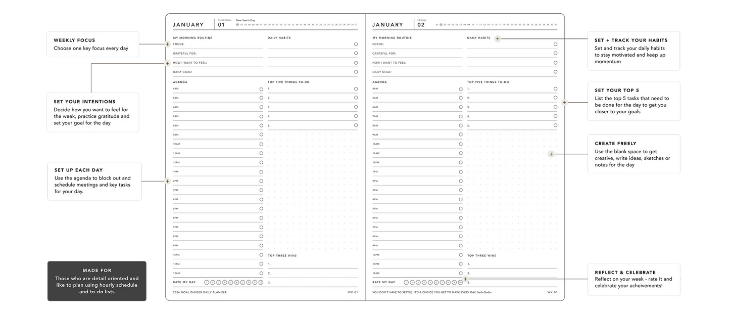 MiGoals 2026 Goal Diary Classic - 3 colours