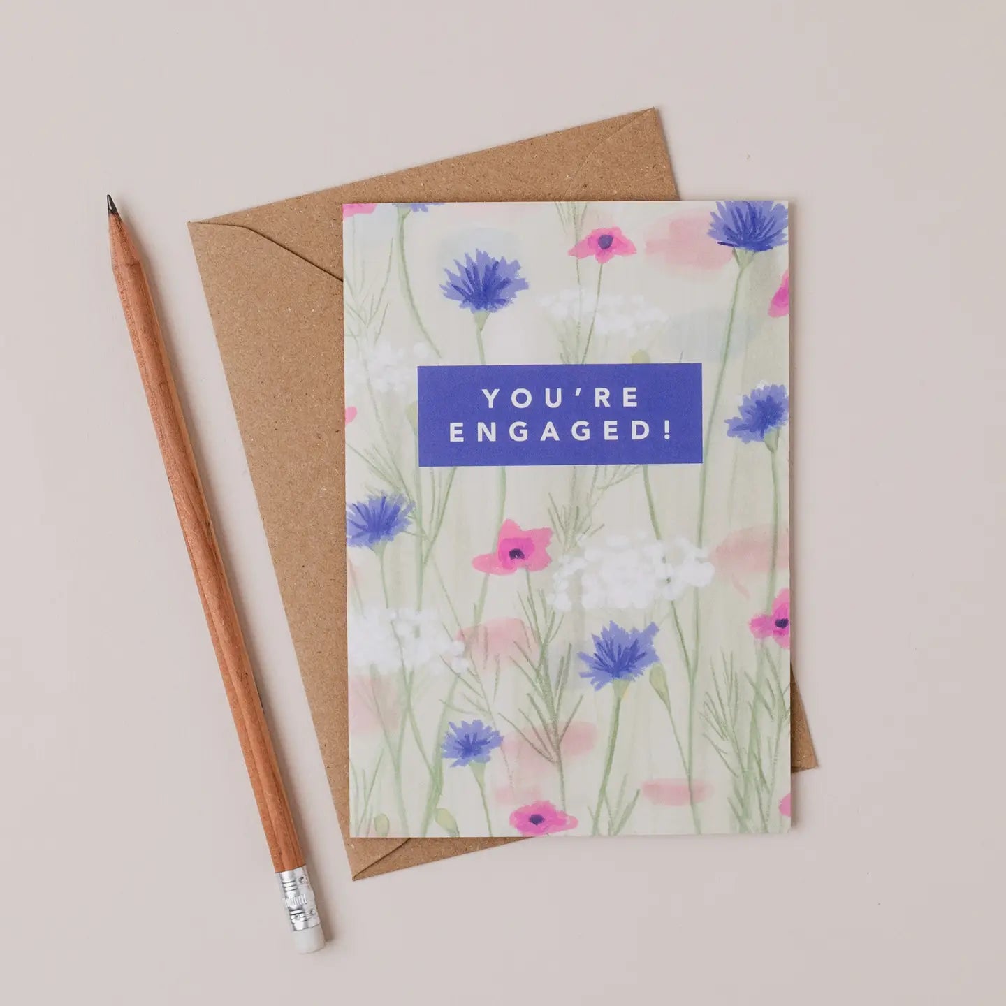 Pink & Blue Flowers Engagement Card