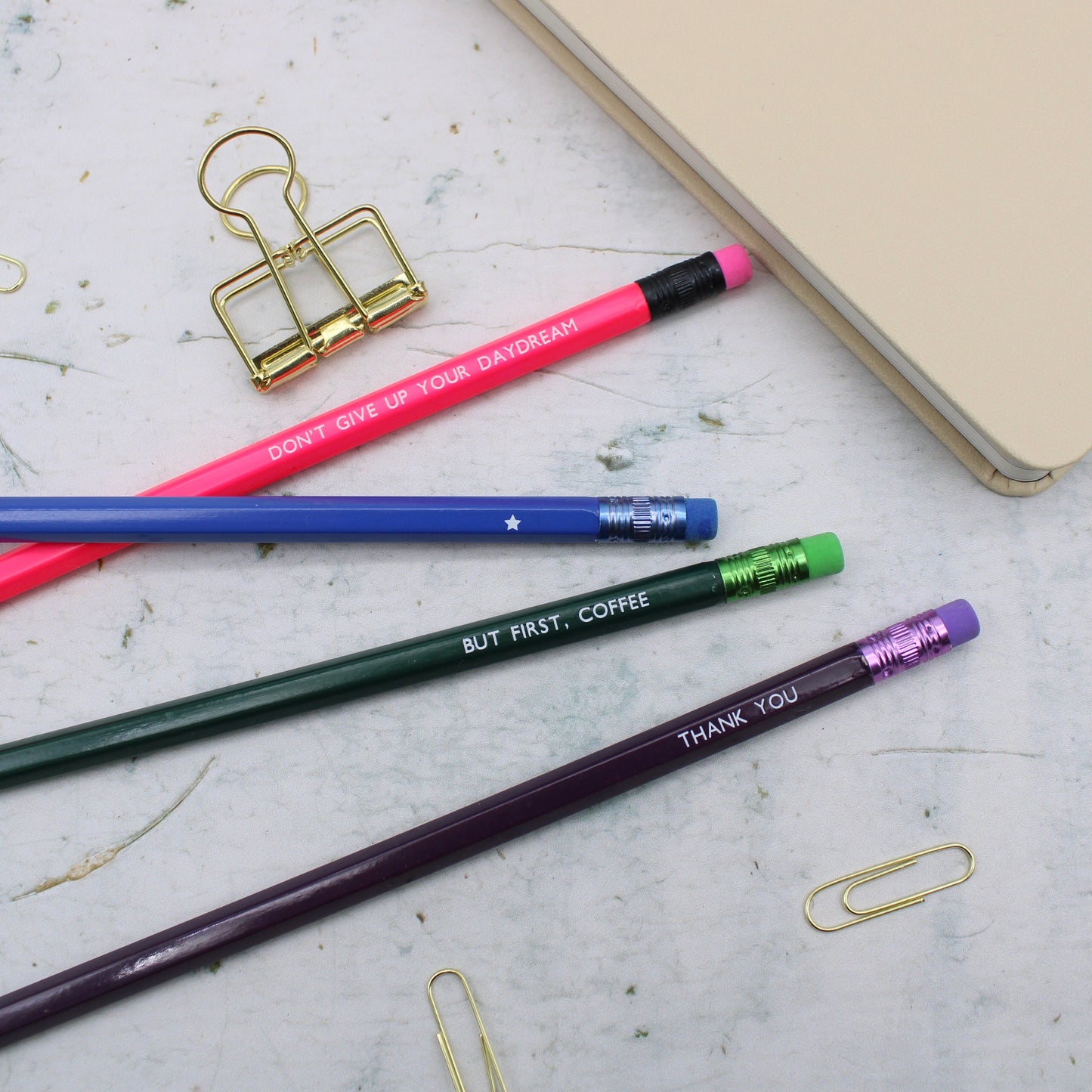 Personalised boxed set of 4 pencils - Mixed Phrases