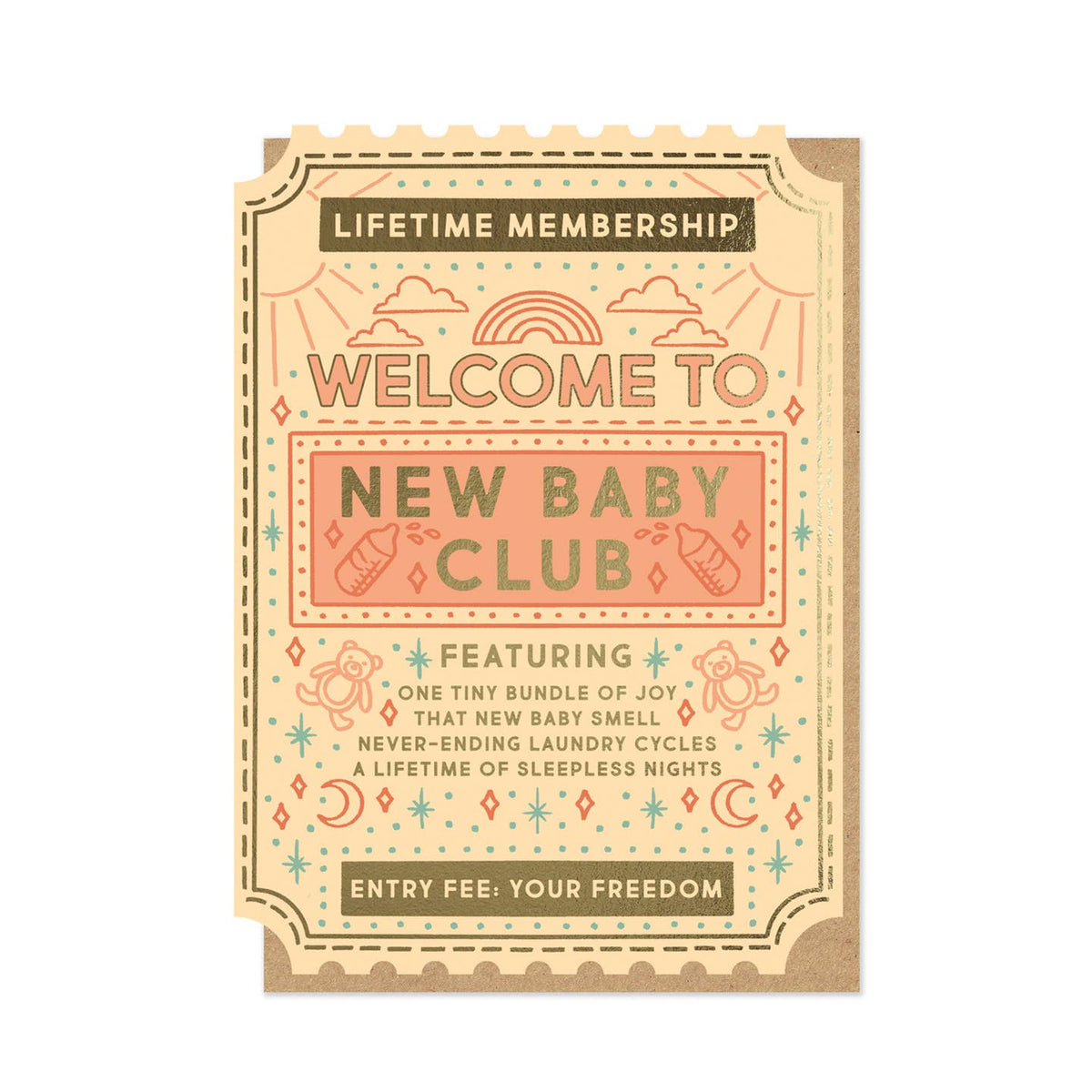 New Baby Club Vintage Ticket card