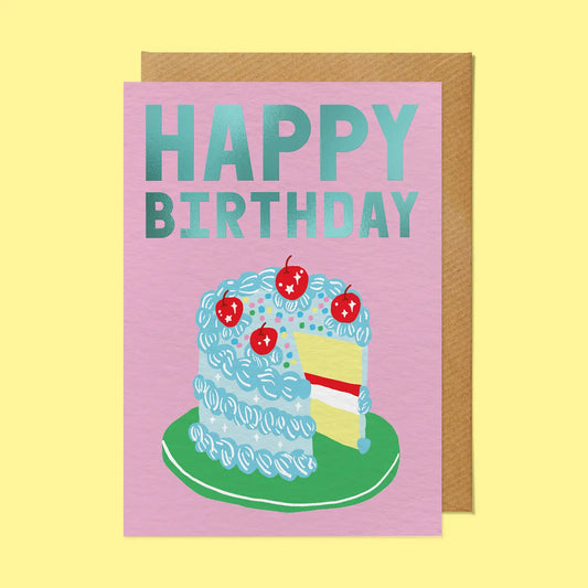 Hot Foil Happy Birthday with Delicious Cake card