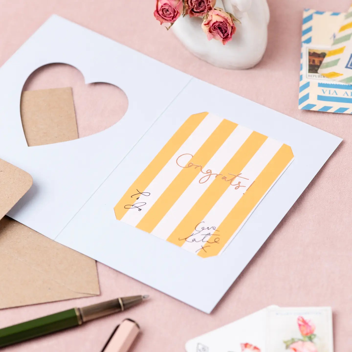 'congrats' Blue Heart Cut Out Card