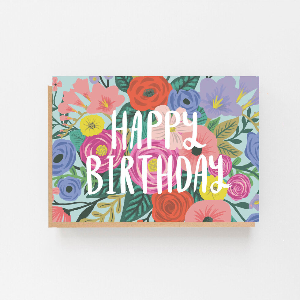 Happy Birthday - Aqua Floral