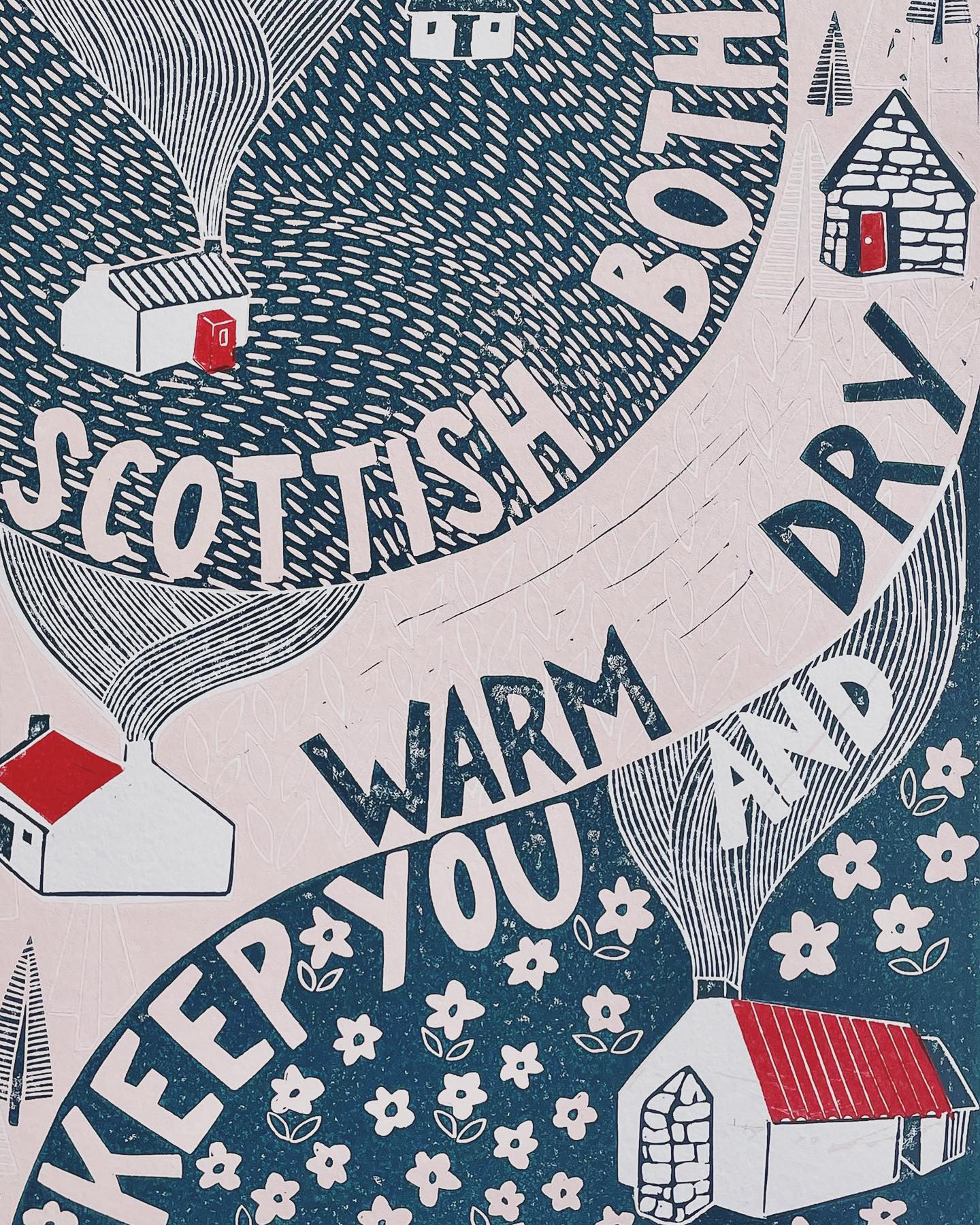 Warm & Dry Bothy - Lino Print