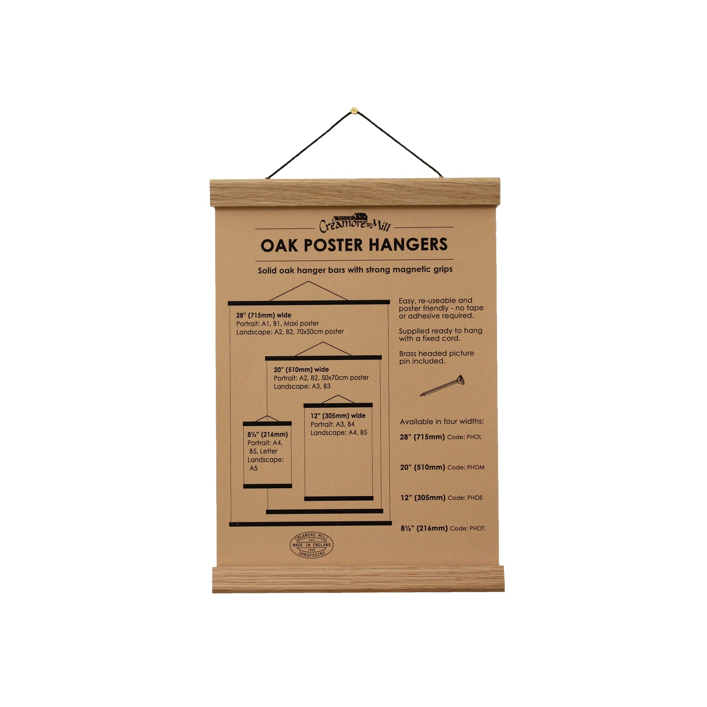 A3 Oak Portrait Poster Hanger