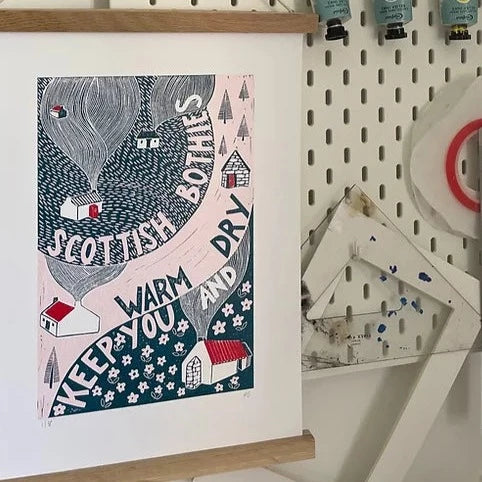 Warm & Dry Bothy - Lino Print