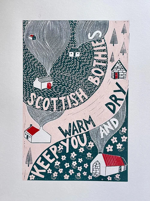 Warm & Dry Bothy - Lino Print