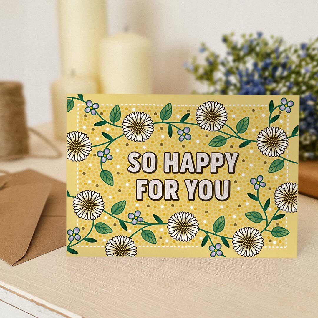 'So Happy For You' Yellow Floral Congratulations Card