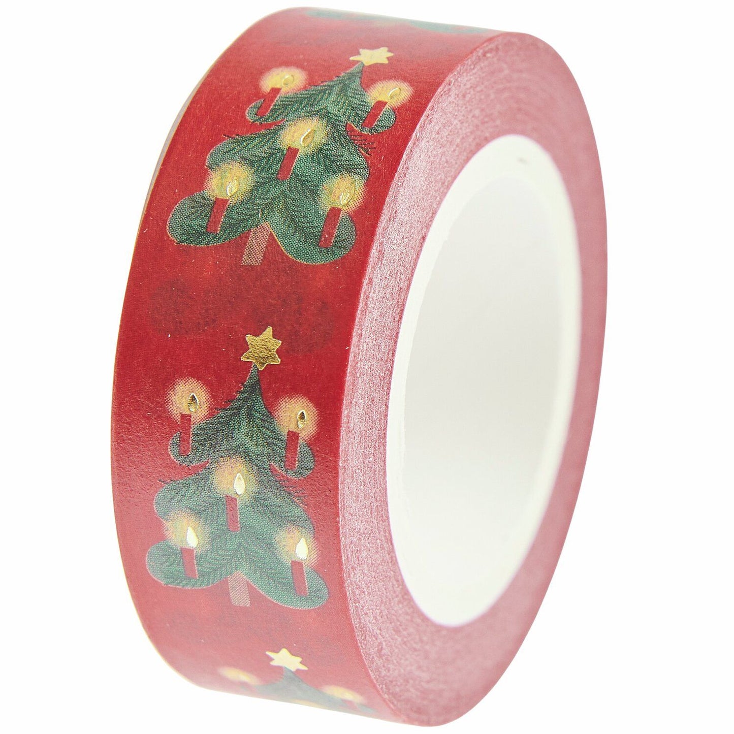 A roll of decorative tape with Christmas tree and candle design from the Pencil Me In stationery shop. 