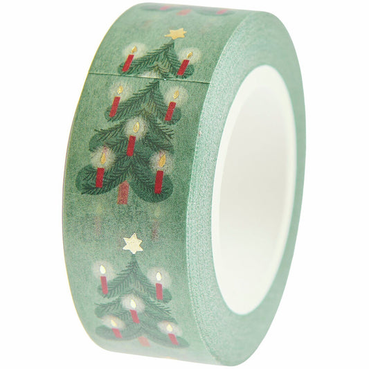 A roll of washi tape featuring Christmas trees and candles from the Pencil Me In stationery shop. 