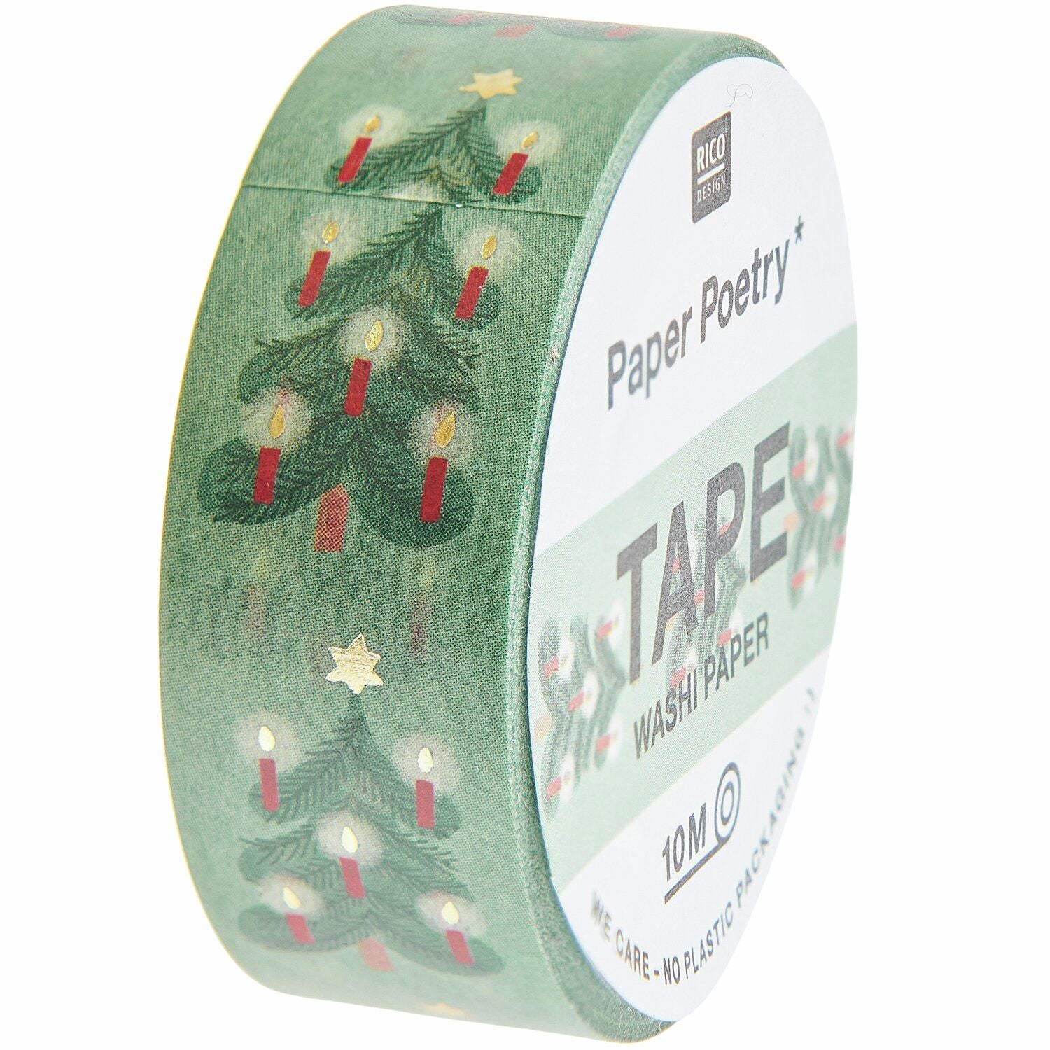 A roll of washi tape featuring Christmas trees and candles from the Pencil Me In stationery shop. 