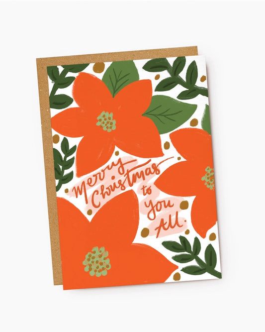 Merry Christmas To You All Red Poinsettia Card