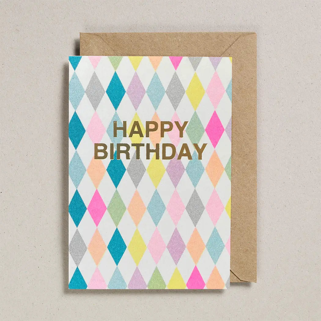 Happy Birthday Harlequin Riso card