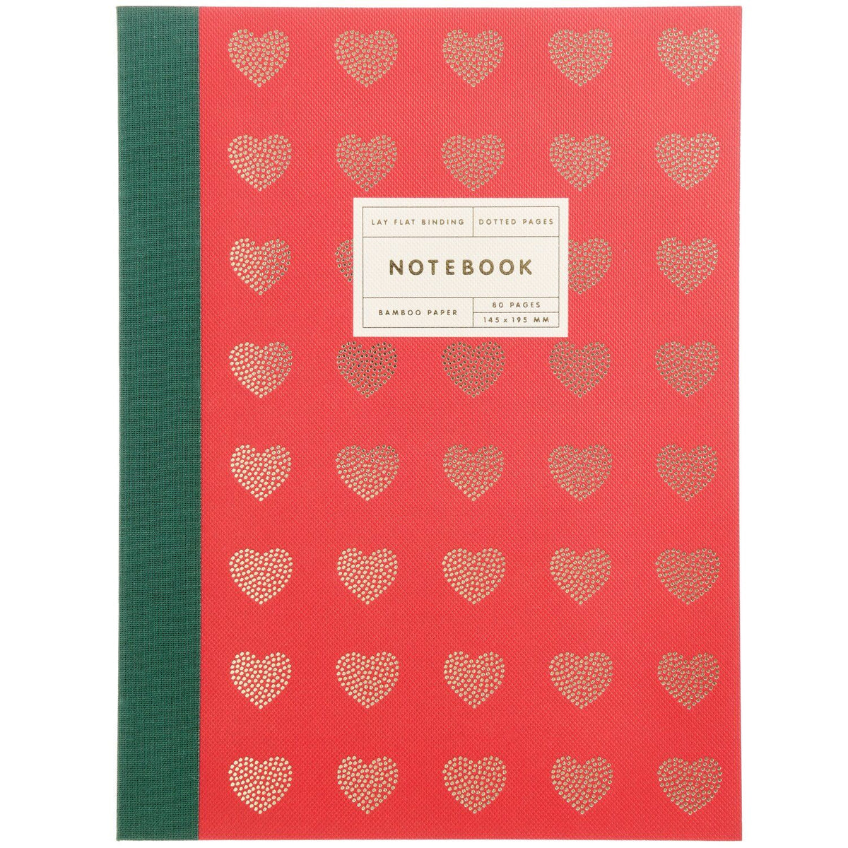A5 Red with gold Hearts notebook - grid dot