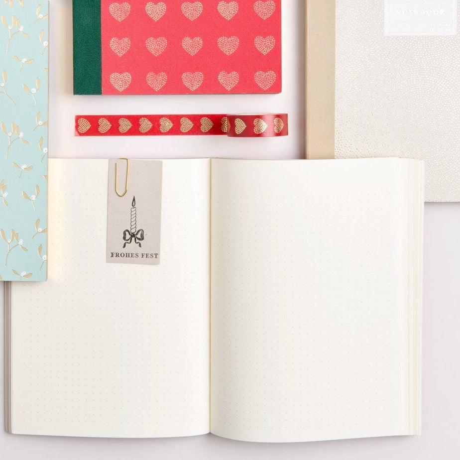 A5 Red with gold Hearts notebook - grid dot