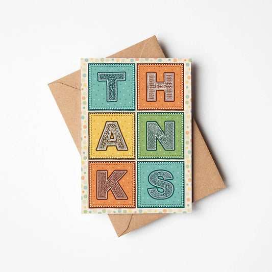 Turquoise Orange and Yellow Typographic Thank You Card