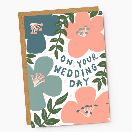 Grey and pink floral Wedding card