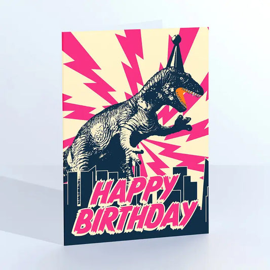 Monster Birthday Pink Dinosaur Card