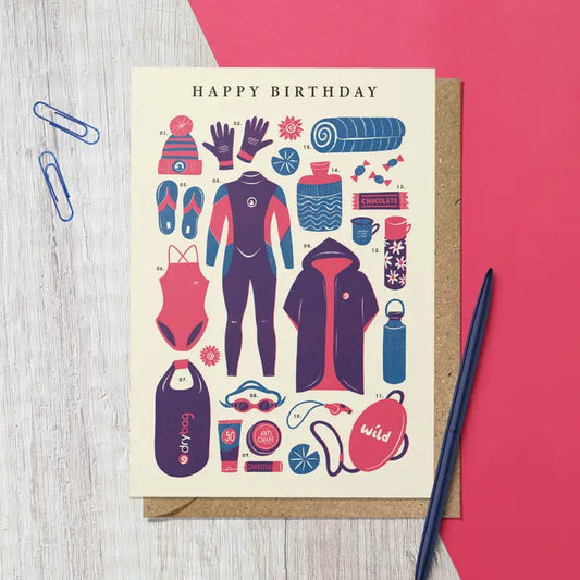 Wild Swimming kit Birthday card