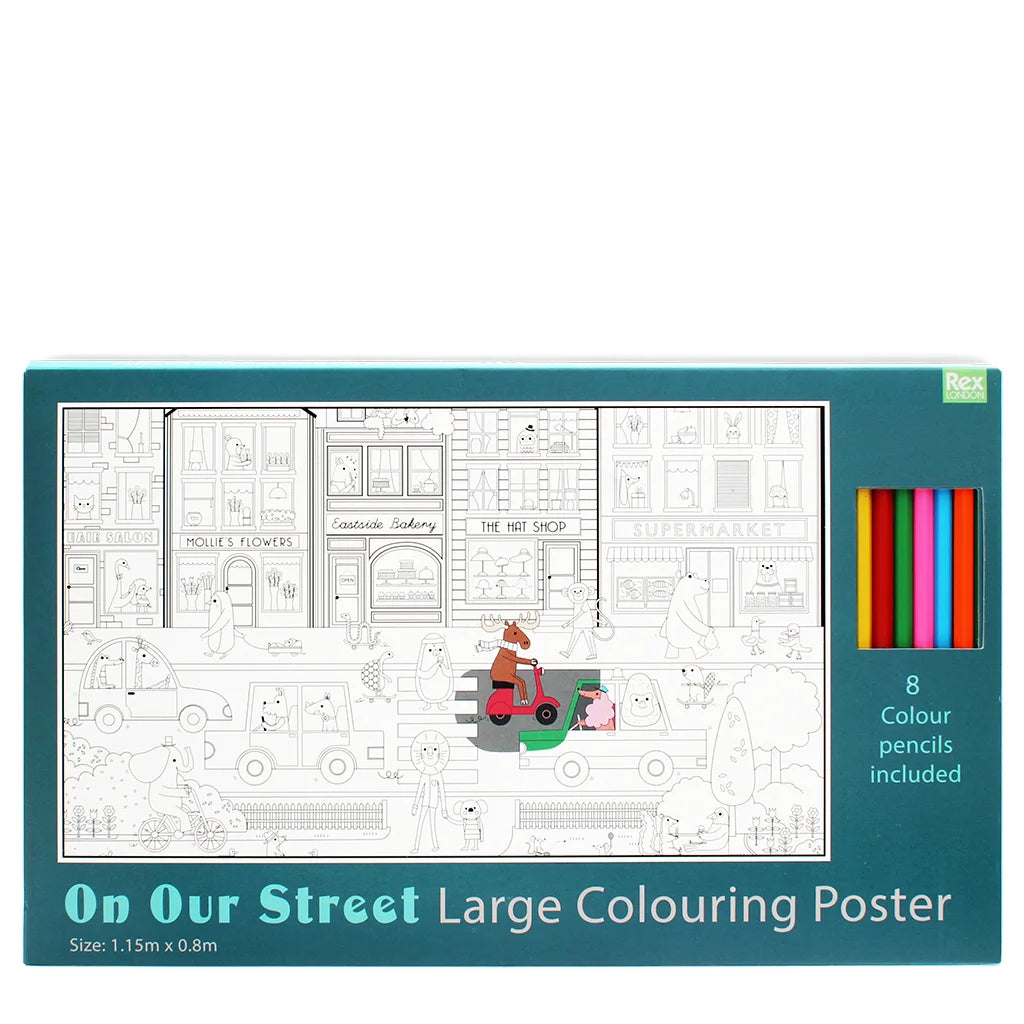 Large colouring poster with pencils - On Our Street