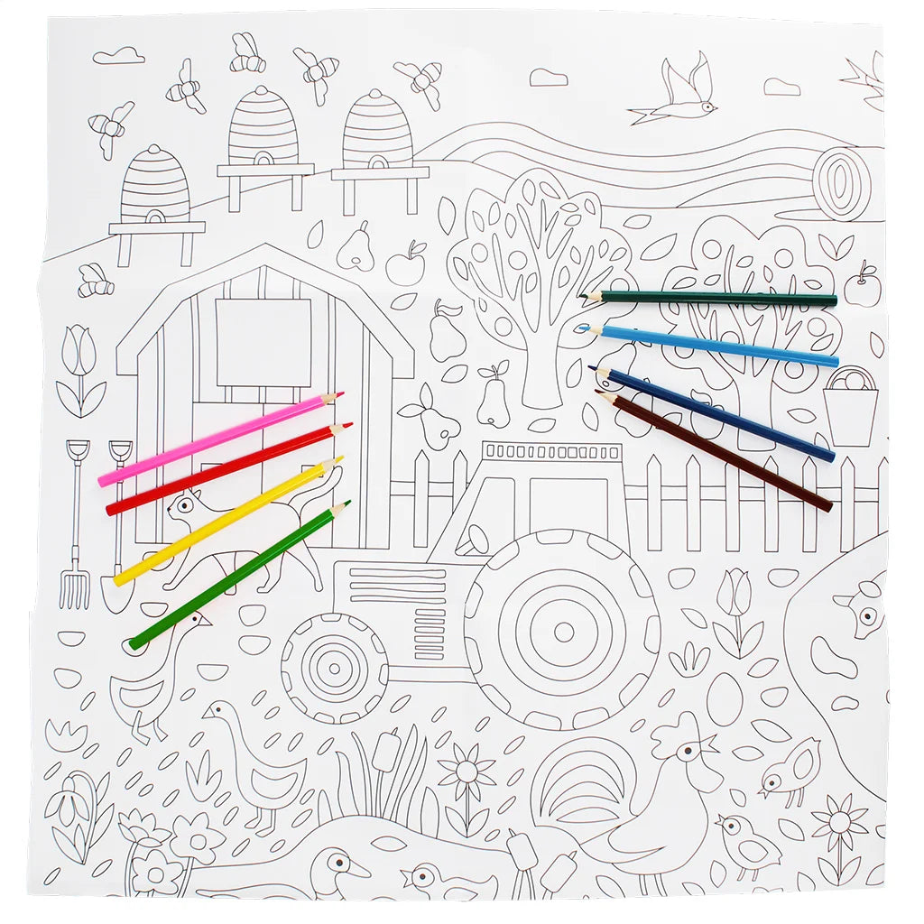 Large colouring poster with pencils - On the Farm