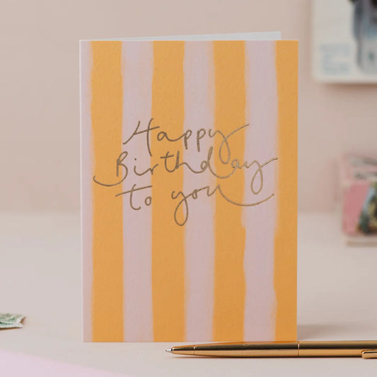 Yellow Stripe Happy Birthday card