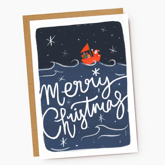 Merry Christmas Sailing Santa Christmas Card