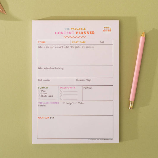 An A5 content planning pad from the Pencil Me In stationery shop. 