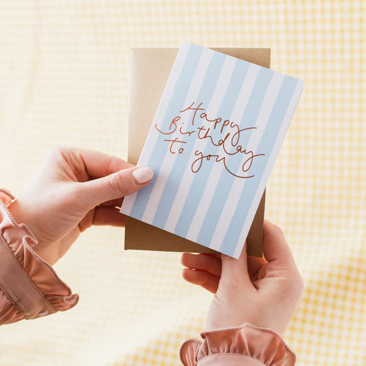 Blue Stripe Happy Birthday card