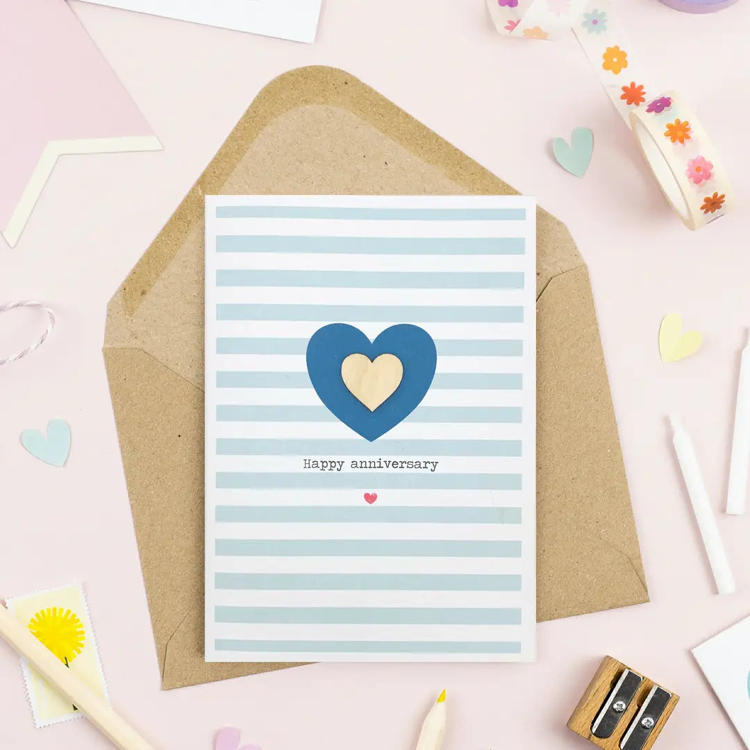 Anniversary Wooden Heart Embellished card